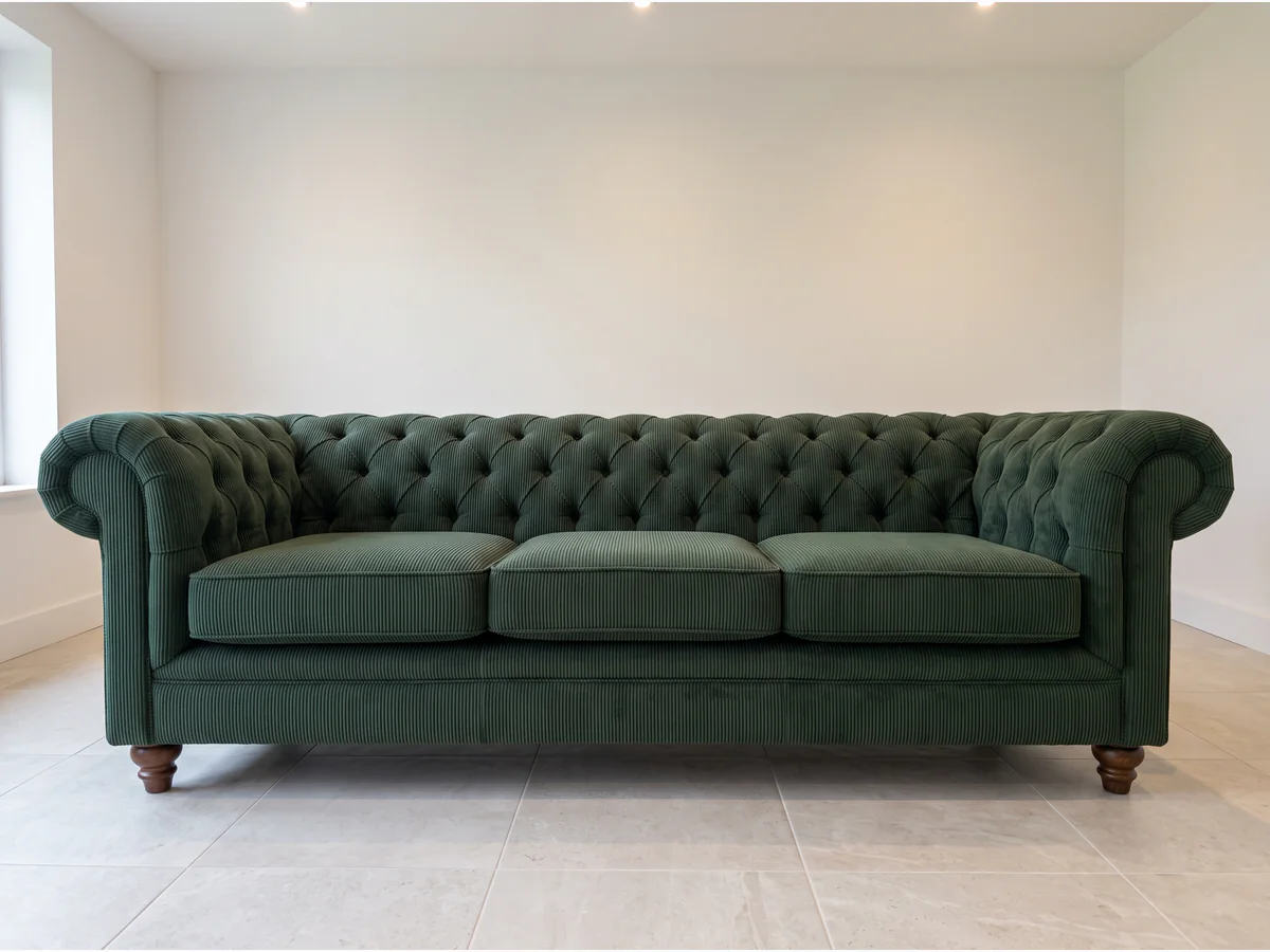 Sillón 3 Cuerpos Chesterfield Verde en vista frontal, fabricado en La Plata