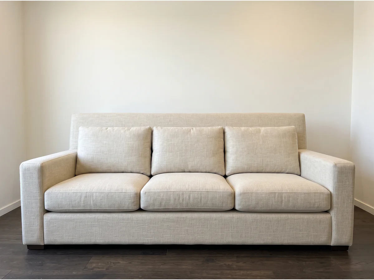 Sillón 3 Cuerpos Lino Crudo en vista frontal, fabricado en La Plata